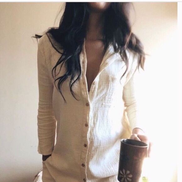 Sister Katie 100% Organic Cotton Gauze Cream Sally Button Front Shirt XS - Picture 7 of 7